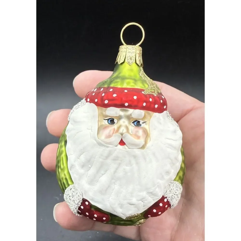 Vintage glass Christmas ornament ROLY POLY SANTA 3